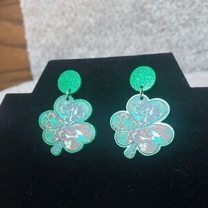 Green Clover Earrings Glitter
